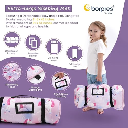 Miniatura 5 de Juego de Colchoneta para Siesta con Almohada y Manta Colchonetas para Dormir para Niños Pequeños - Saco de Dormir Grueso y Grande Enrollable para