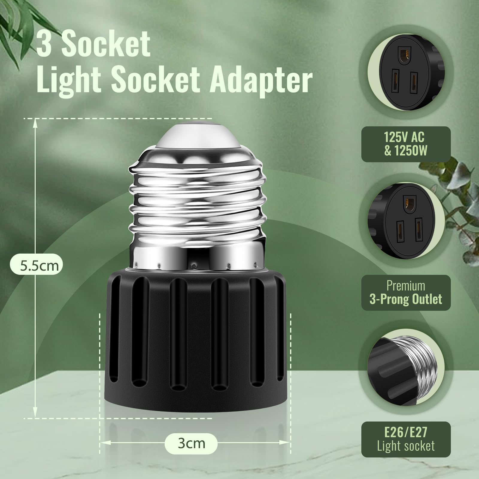 Snapklik.com : 3 Prong Light Socket Outlet Adapter