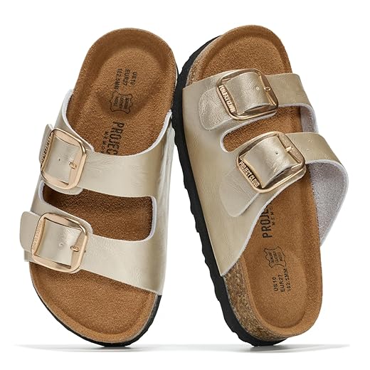 Project Cloud 100% Genuine Leather Kids Sandals - Natural Cork Footbed Non-Slip Slides for Kids - Lightweight Boys & Girls Sandals - Water-Resistant Girls & Boys Sandals