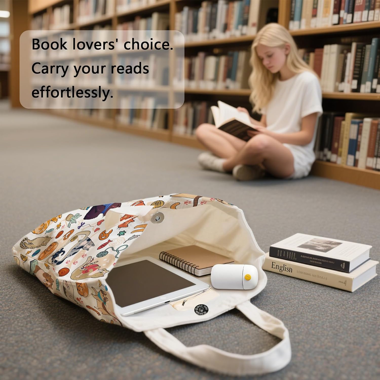 Aesthetic Canvas Tote Bag for Women - with Magnetic Snap Closure & Zipper Inner Pocket Reusable Bag for Shopping - Image 6