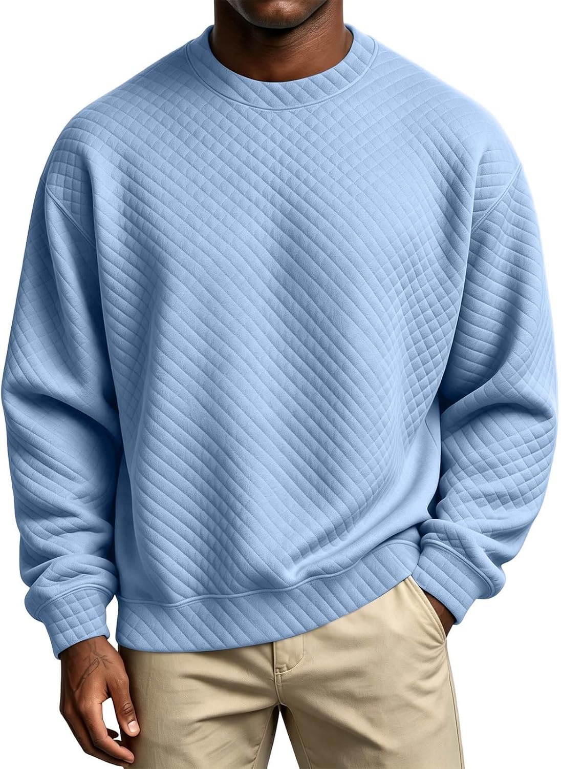 Men's Crew Neck Textured Shirts Long Sleeve Loose Casual Sweat Top