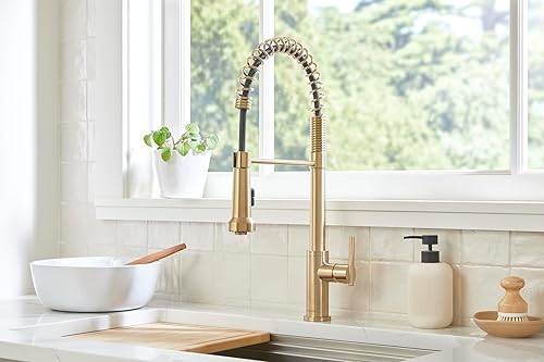 Miniatura 5 de Gerber Parma - Grifo de cocina de un solo mango con rociador desplegable bronce cepillado D454258BB - Grifo de cocina con boquilla de resorte de