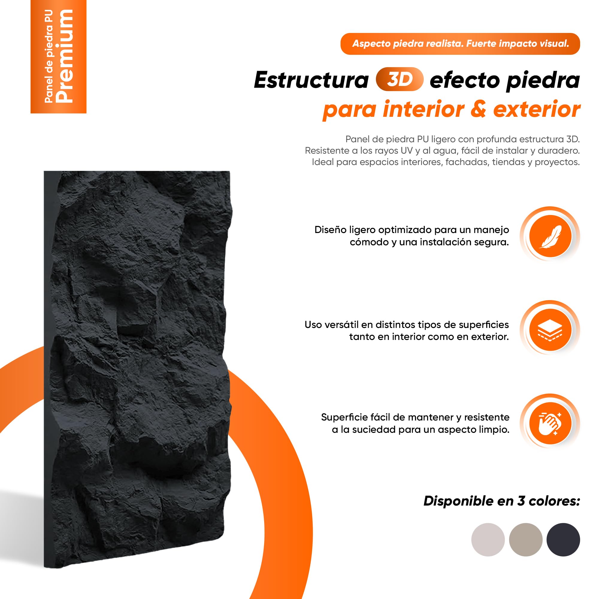 IZODEKOR Paneles de poliuretano para pared con aspecto de piedra, 60 x 120 cm, 5 cm de grosor, paneles de pared 3D negro, revestimiento de pared interior, paneles de poliuretano en piedra natural