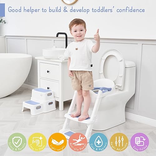 Miniatura 10 de Forbena Asiento de inodoro de entrenamiento para ir al baño con escalera, asiento de baño para niños y niñas, asiento de entrenamiento de inodoro