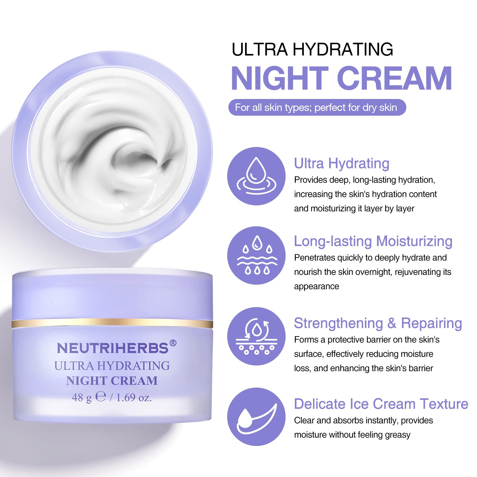 Neutriherbs Ultra Hydrating Night Cream, Night Moisturiser Face Cream - Image 2