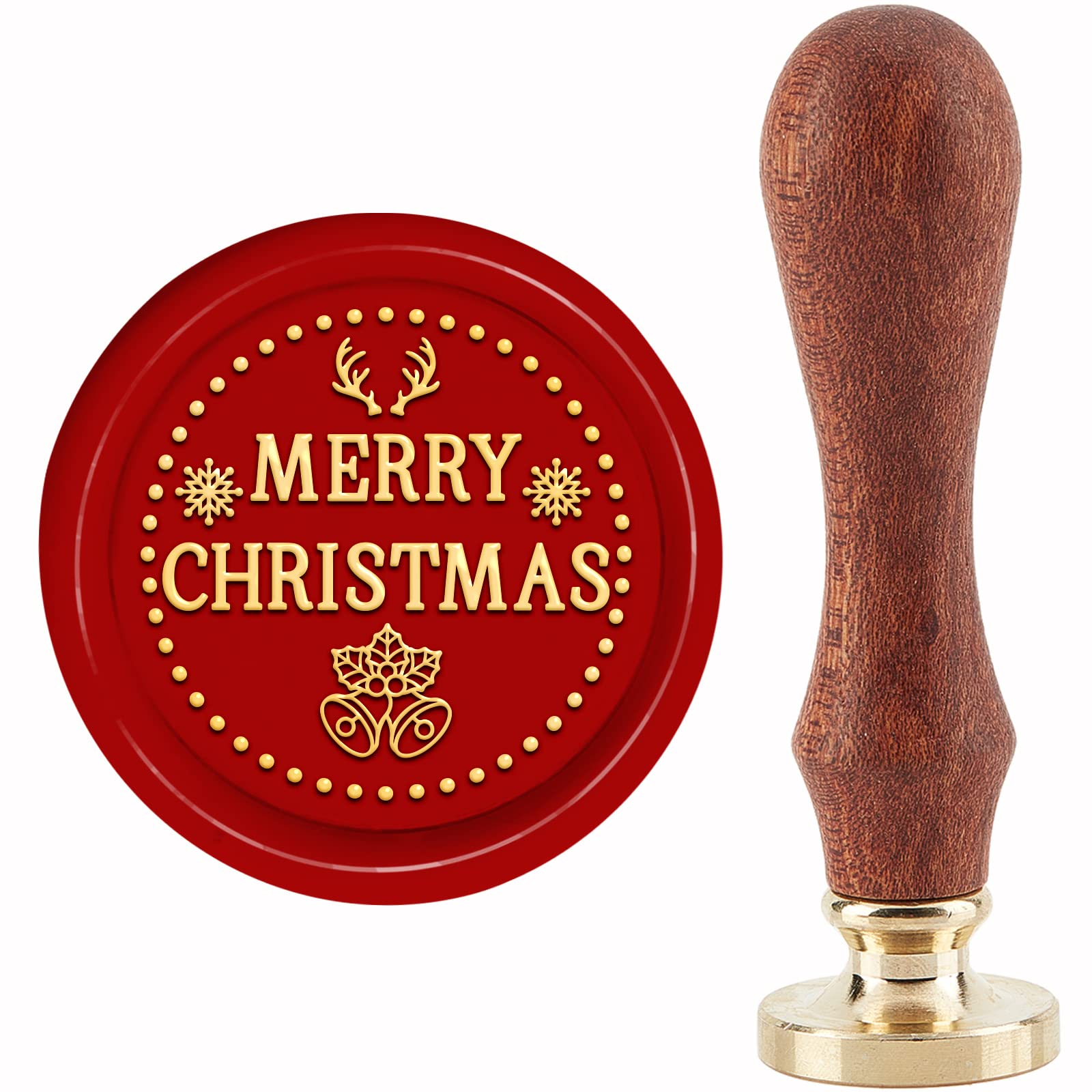 CRASPIRE Wachssiegelstempel »Merry Christmas« – Messingkopf, Holzgriff, 30 Mm, Für Weihnachtskarten & Geschenke