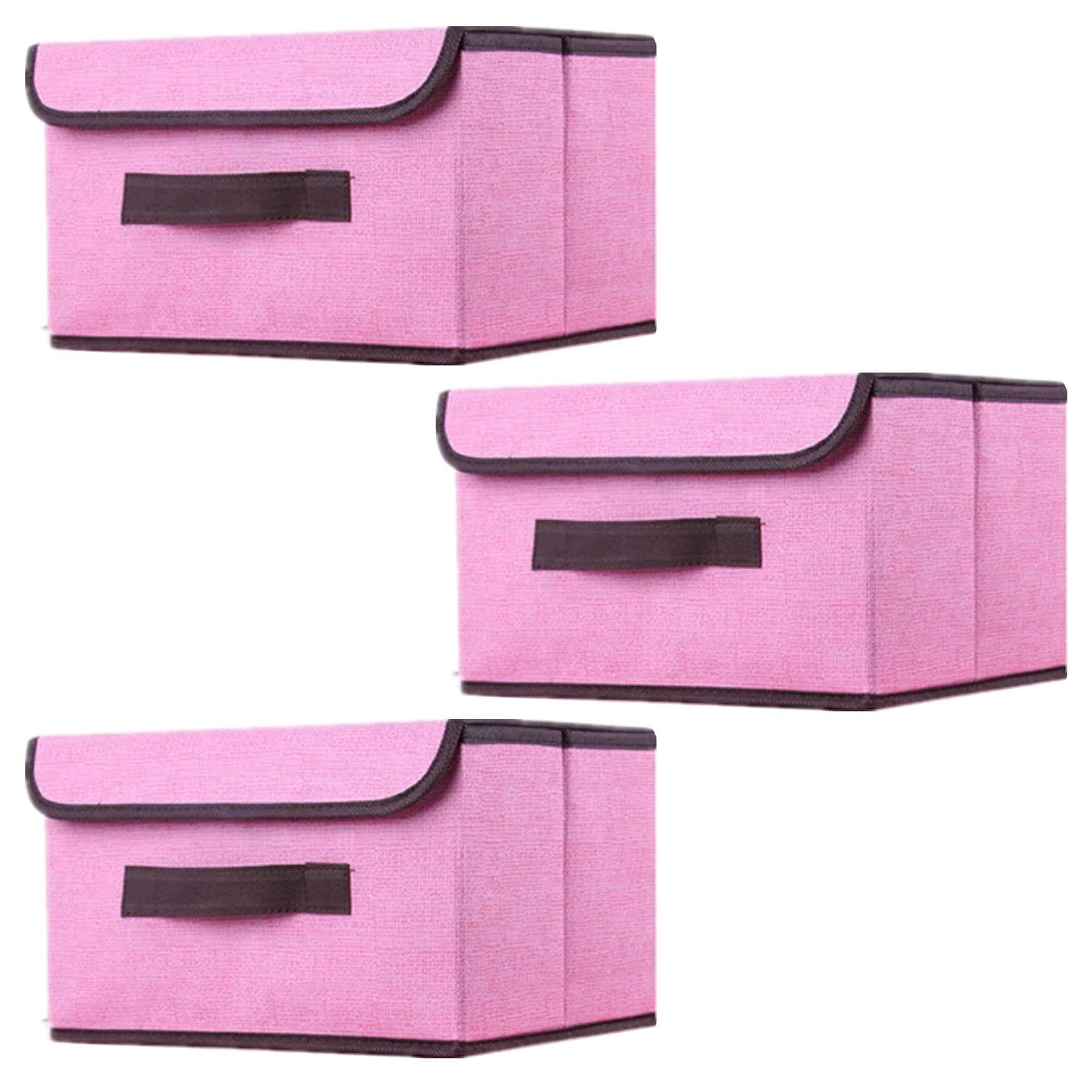 EURXLQ3 Foldable Storage Box with Lid,Linen Fabric Foldable Storage Bin Organizer Basket with Flip-Top Lid & Handles,Clothes Blanket Box for Home,Office,Closet (Pink, 26×19×16 cm)