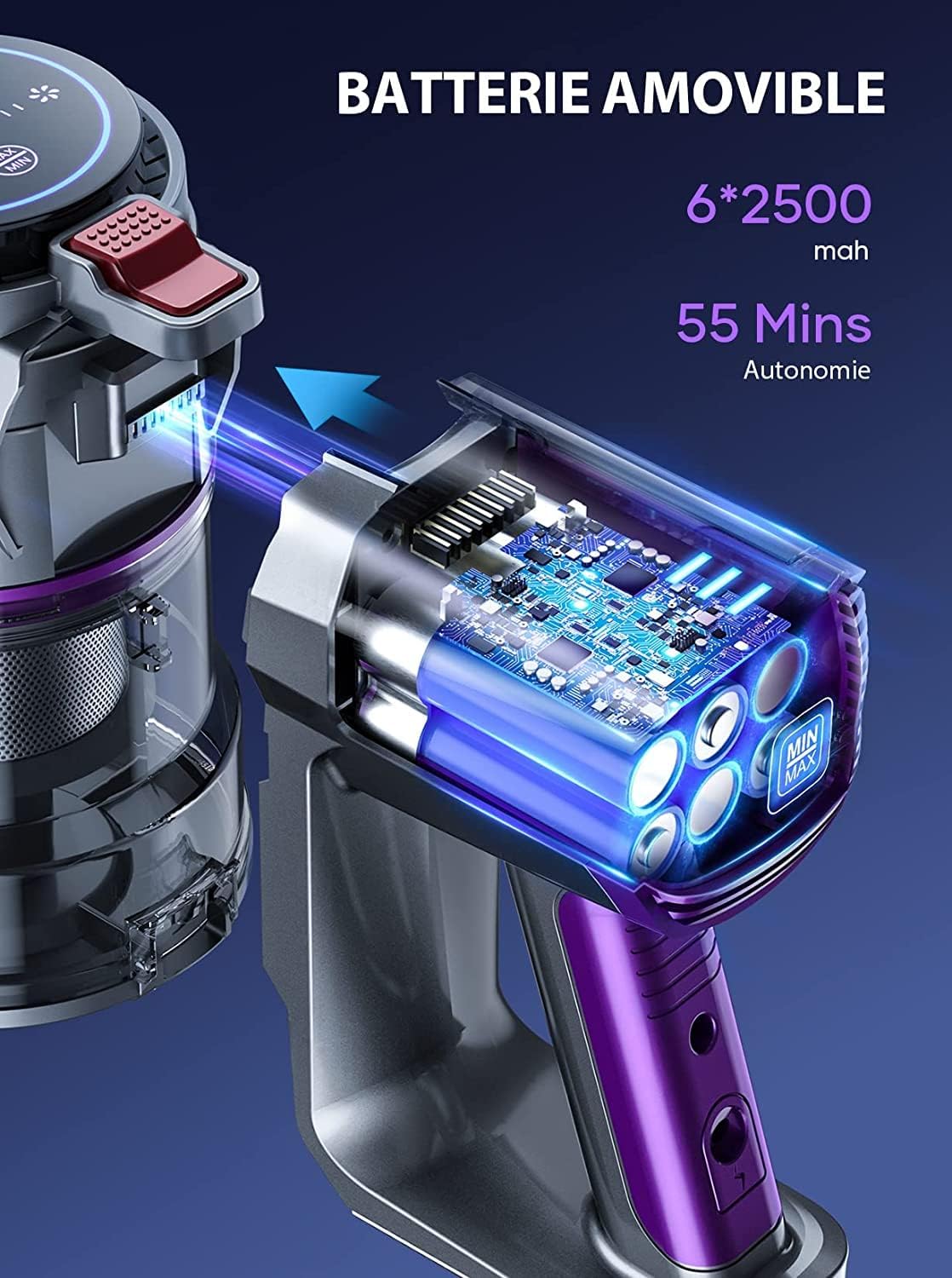 BuTure Aspirapolvere Senza Fili, 400W/33Kpa Scopa Elettrica Senza Fili Potente con Touch Screen LCD, Autonomia 55Mins e 3 Modalità Aspirapolvere Senza Fili Potente per Pavimento Tappeti Peli Animali BuTure Aspirapolvere Senza Fili, 400W/33Kpa Scopa Elettrica Senza Fili Potente con Touch Screen LCD, Autonomia 55Mins e 3 Modalità Aspirapolvere Senza Fili Potente per Pavimento Tappeti Peli Animali