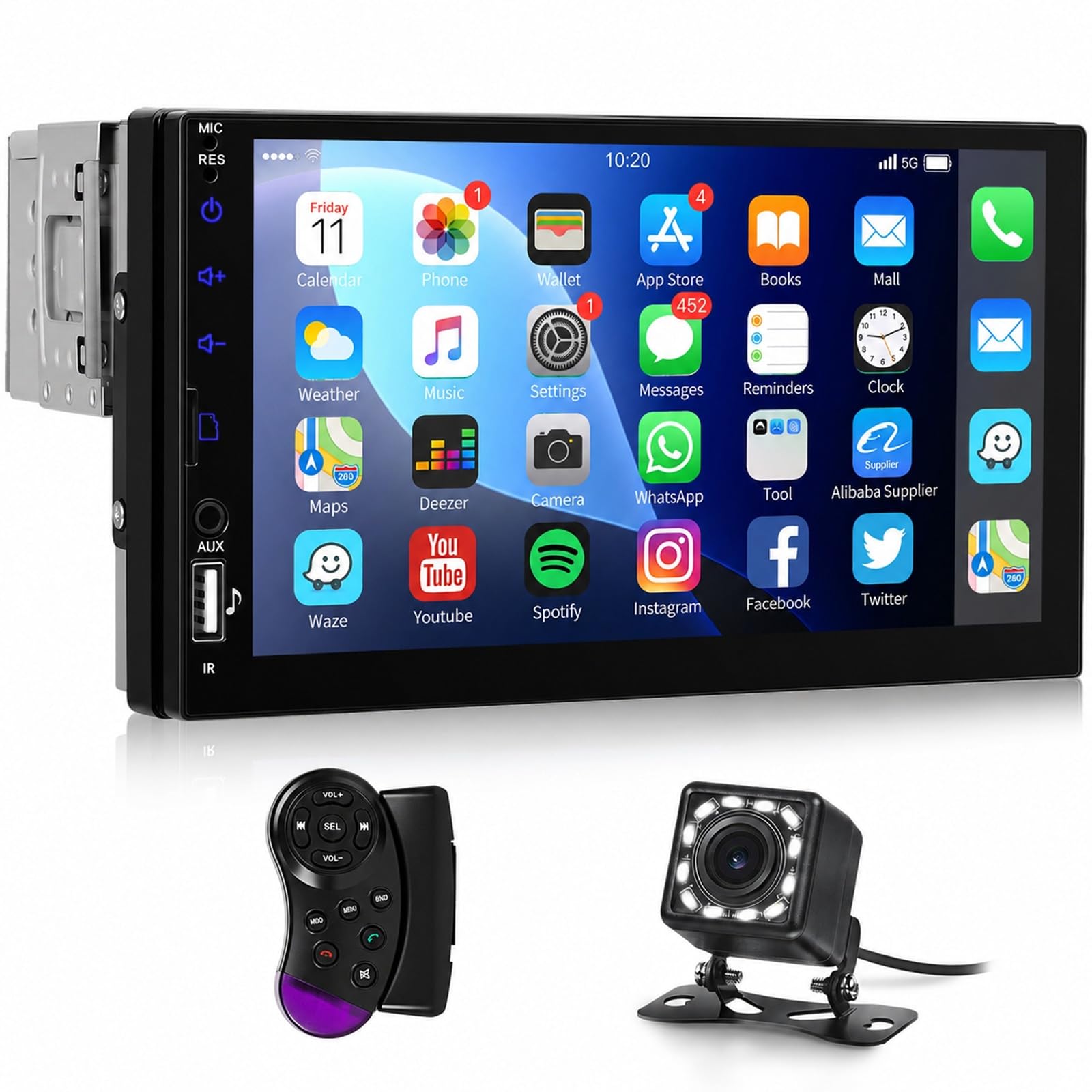 Hodozzy Autoradio 1 Din con Bluetooth, Autoradio con Schermo LCD HD 7 Pollici 1 Din con Mirror Link EQ Radio FM SWC, 7 Colorata Stereo Auto Bluetooth MP5 Supporto USB/U Disk/SD/Tipo-C+ Telecamera