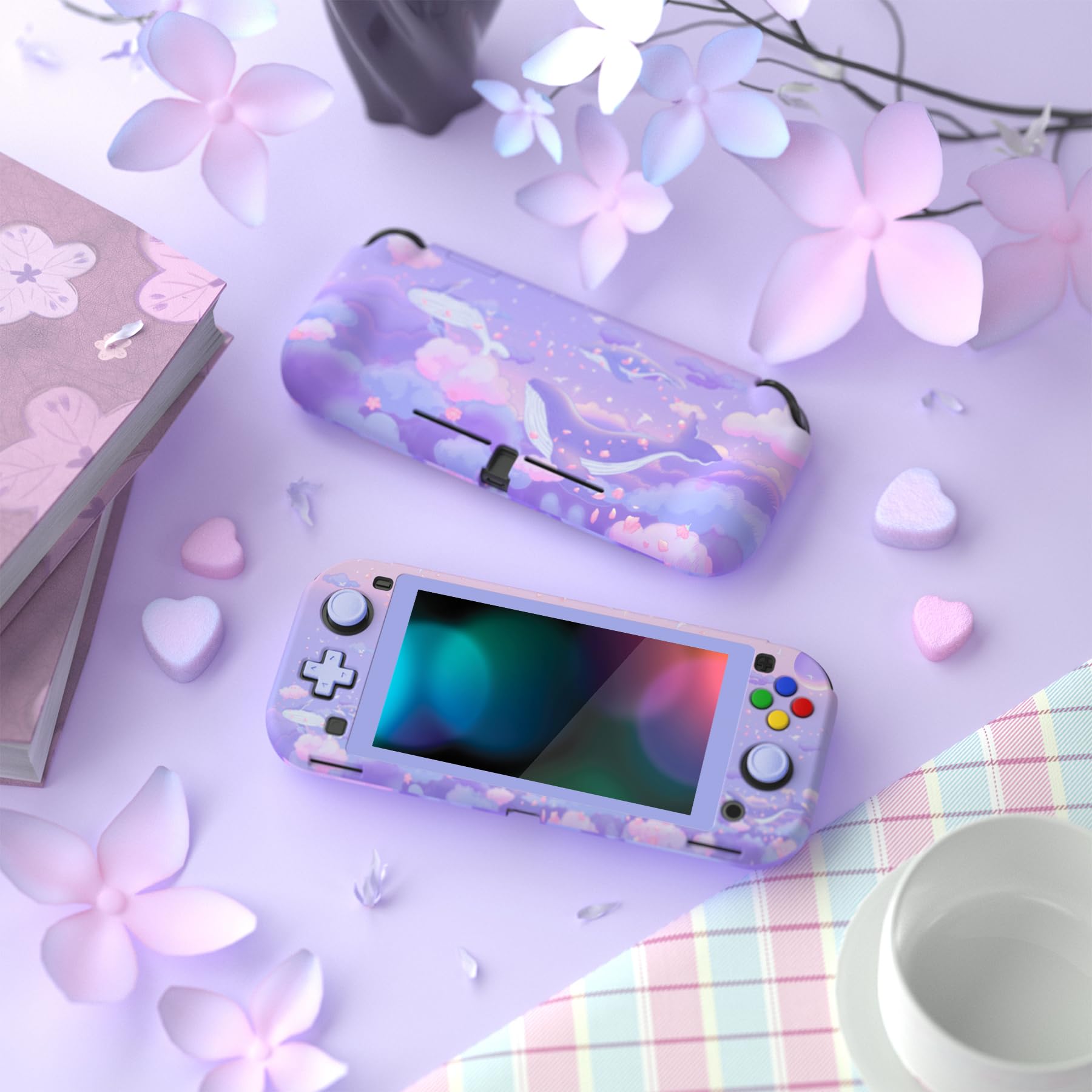 Playvital ZealProtect Hülle für Nintendo Switch Lite,Case Hülle Schutzhülle Tasche Zubehör,Ergonomische Grip Joycon mit Schutzfolie&Joystick-/Tasten-Kappen für Switch Lite(Walfisch im Traum) - 5