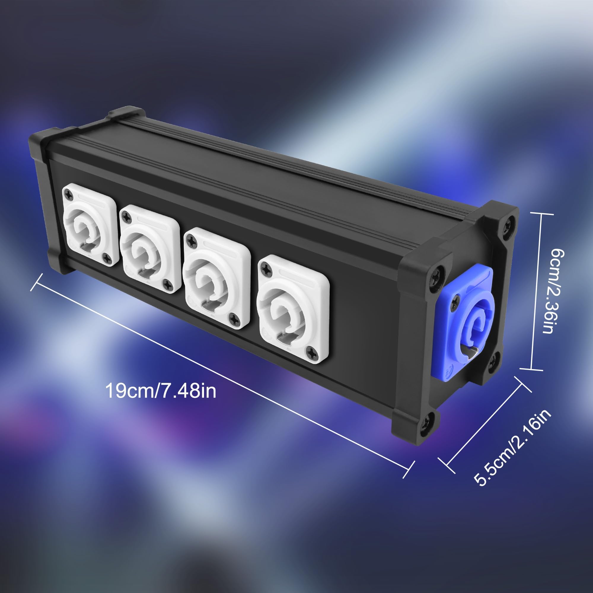 XMSJSIY PowerCon ingresso all'uscita da 1 a 4 Power Splitter Box 4 Canali Multi 1 in 4 Way Out PowerCon connettore per fascio LED di luce della testa mobile, potenza di luce da palco