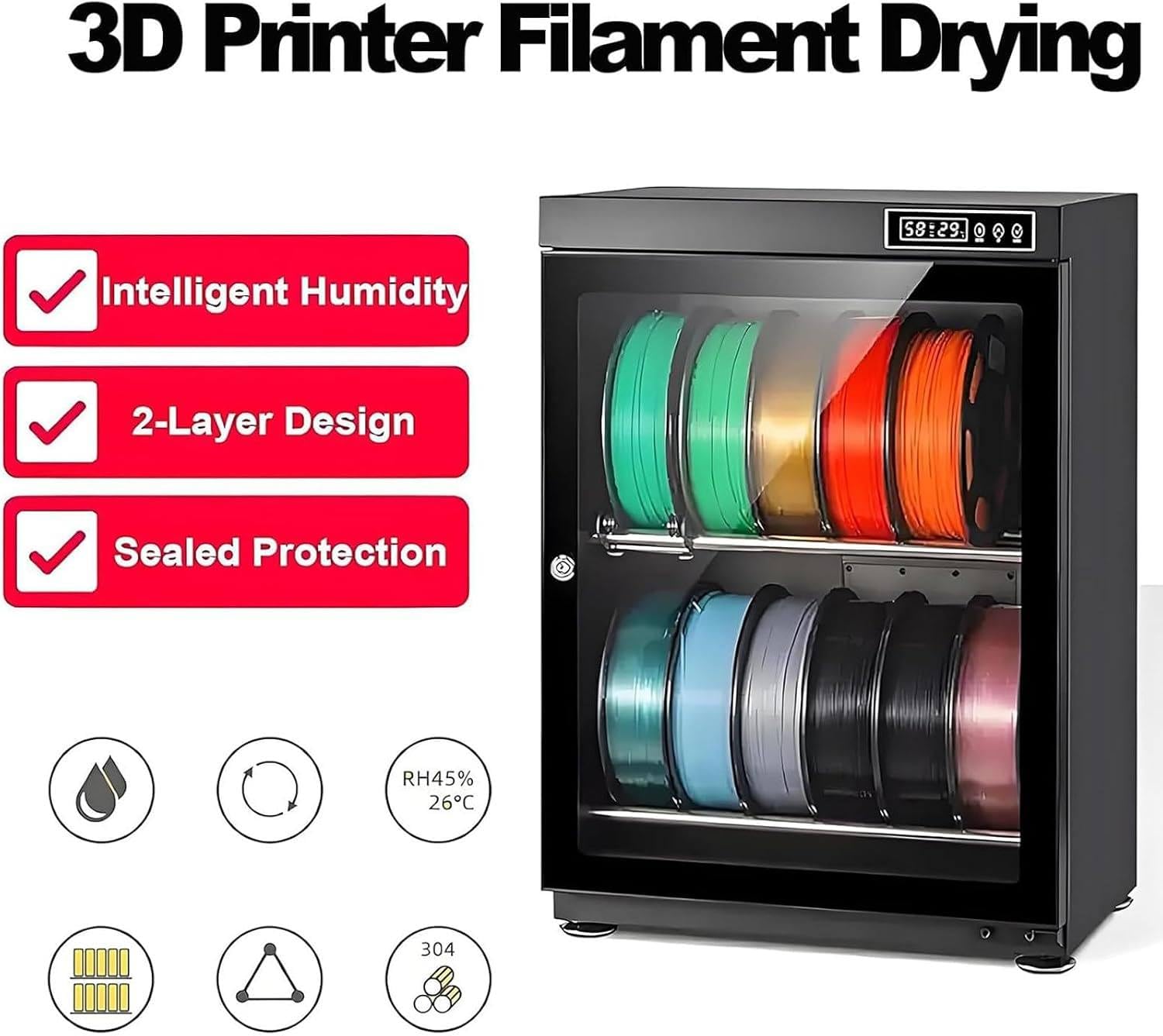 Armoire Sèche Filament Imprimante 3D,70L 2 Niveaux 70L