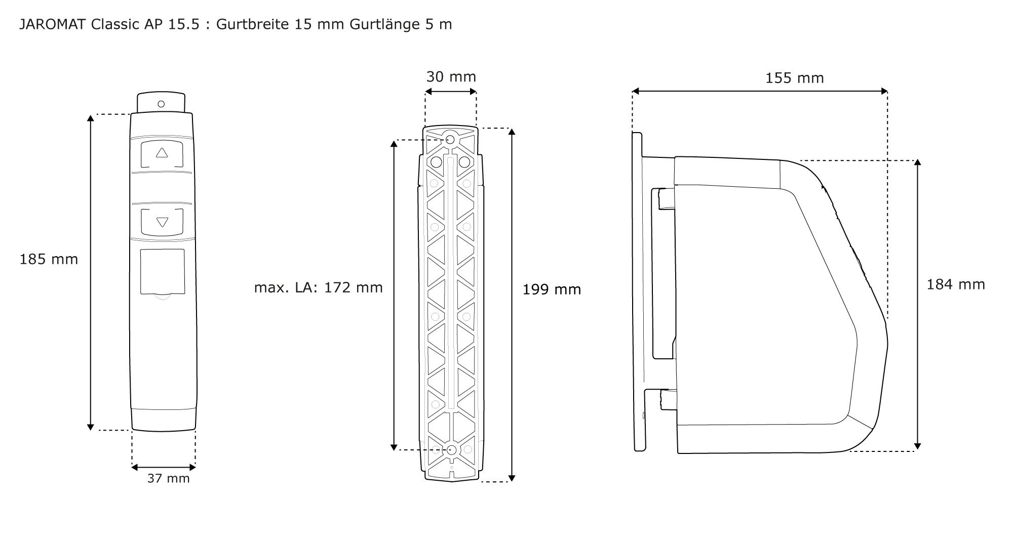 jarolift Elektrischer Rolladen Gurtwickler JAROMAT Classic AP 15/5 für Gurtbreite 15 mm, max. Zugkraft 30 kg, Automatisierung, Aufputz/Unterputzmontage, mit Zeitautomatik und Hinderniserkennung