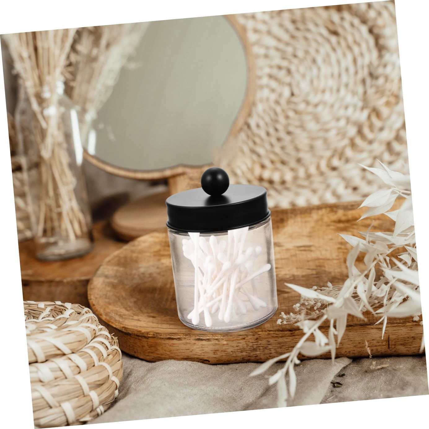 Baluue 3 Stück Apothekergläser aus Glas mit Edelstahl Deckel Wattestäbchenhalter und Wattepad Spender Transparenter Badezimmer Organizer Platzsparend und Langlebig
