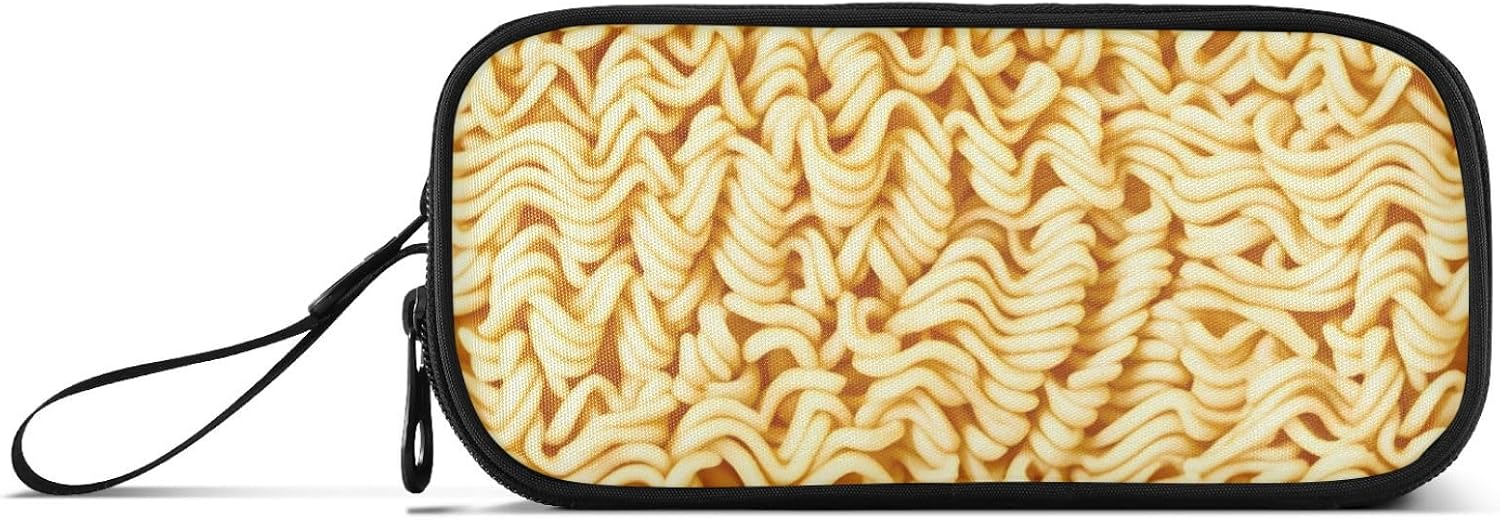 Ramen Noodles Large Capacity Pen Pencil Case with 3 Compartments Multi-Slot Pencil Pouch Bag, Portable Stationery Organizer with Zipper for School Girl Boy