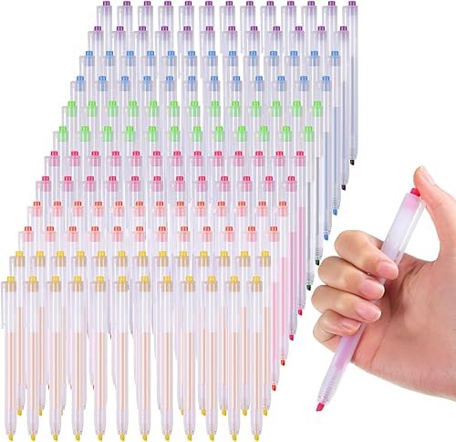 Fuutreo 150 marcadores retráctiles de colores surtidos con punta de cincel, resaltador de color brillante a granel, sin mancha, resaltador de clic