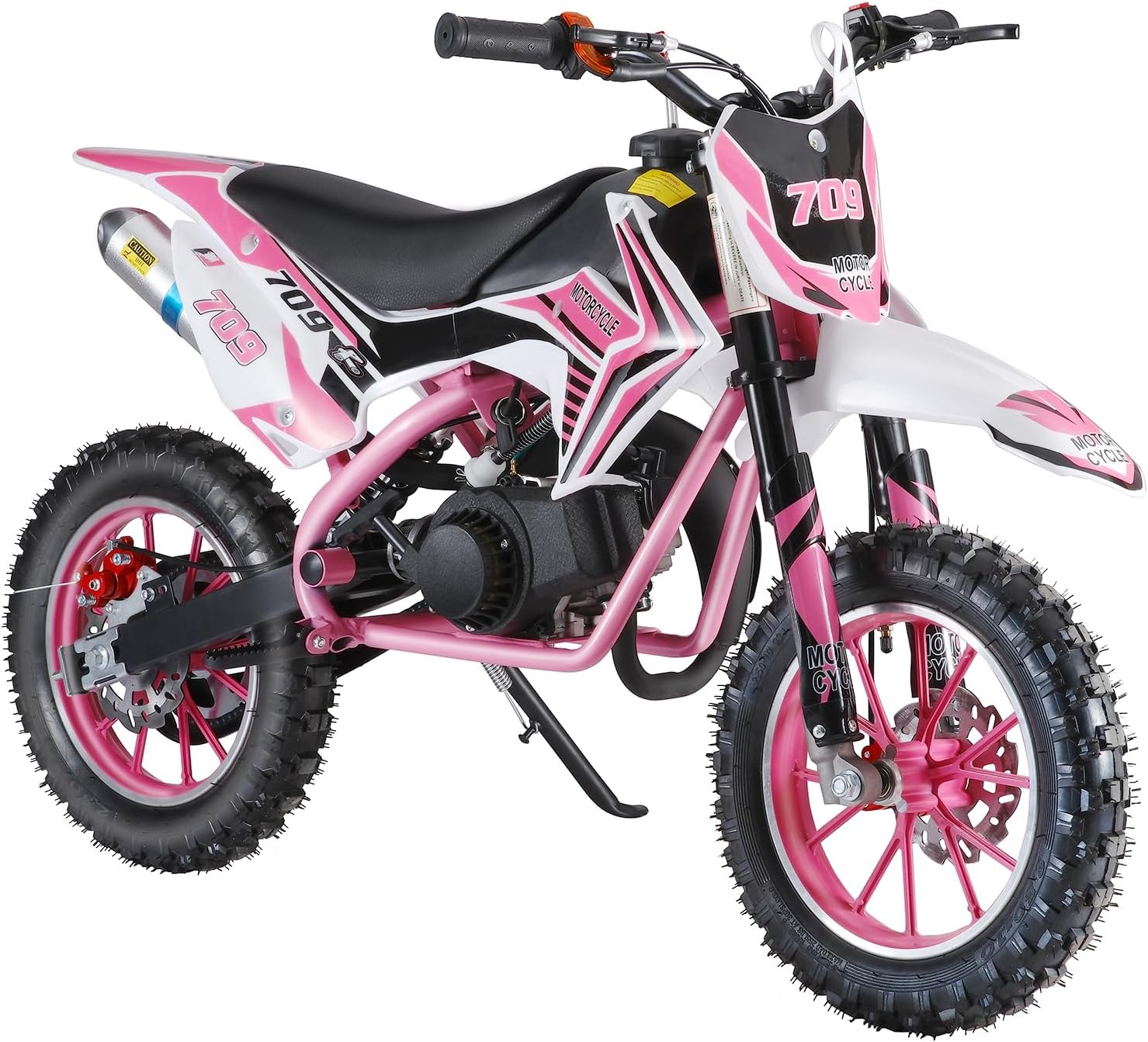 50cc Gas Dirt Bike for Kids & Teens, 2-Stroke Gas Powered Mini Bike Off-Road Motorcycle for Boys & Girls, 25MPH Pocket Rocket Pit Bike with Disc Brakes, 330Lbs Max (Pink)