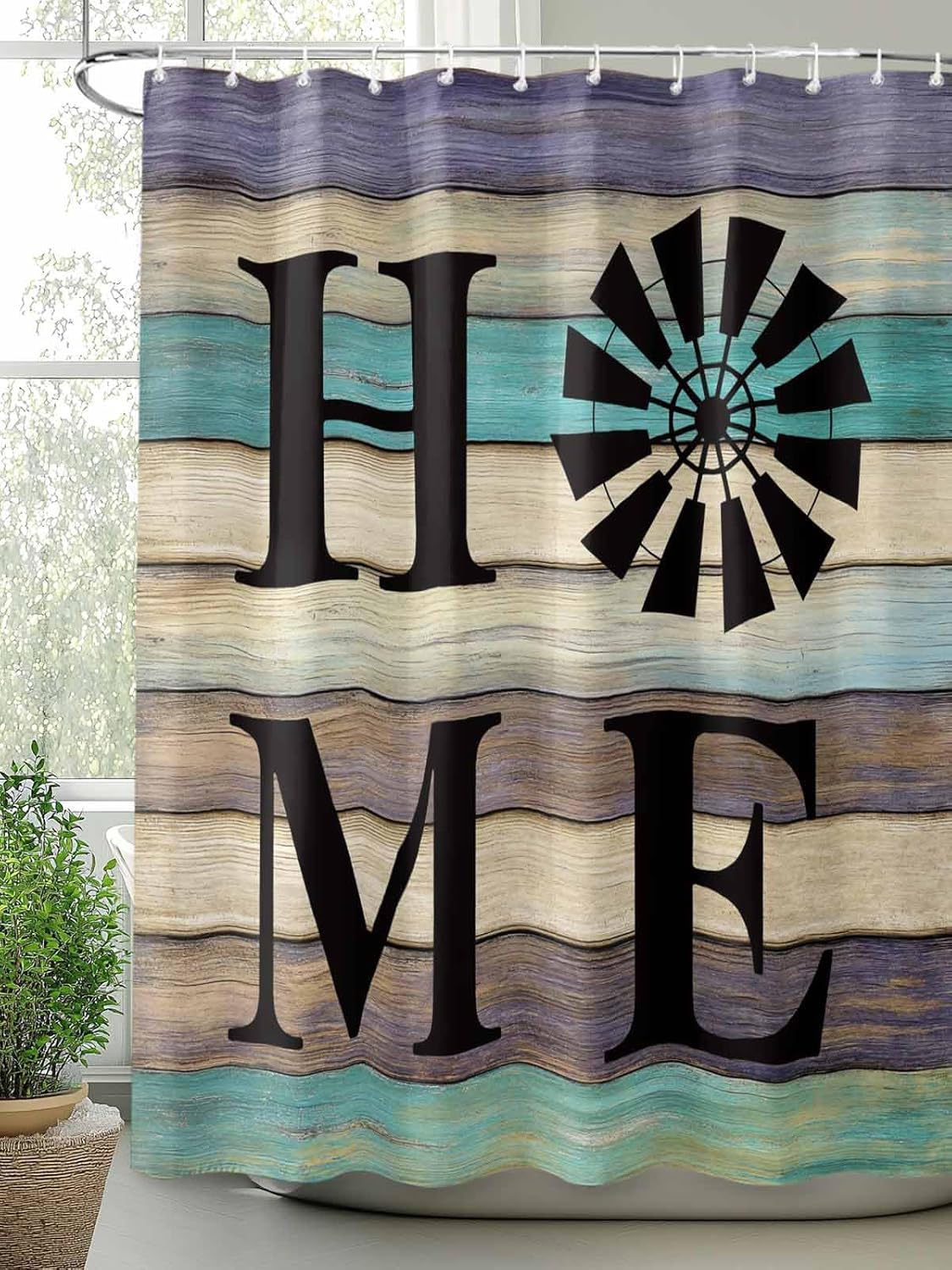 Shower Curtain Bathroom Set Farm Home Windmill Waterproof Shower Curtains with Grommets Hooks Farmhouse Vintage Wood Board Privacy Bath Curtain for Bathtub Decor 72x84in