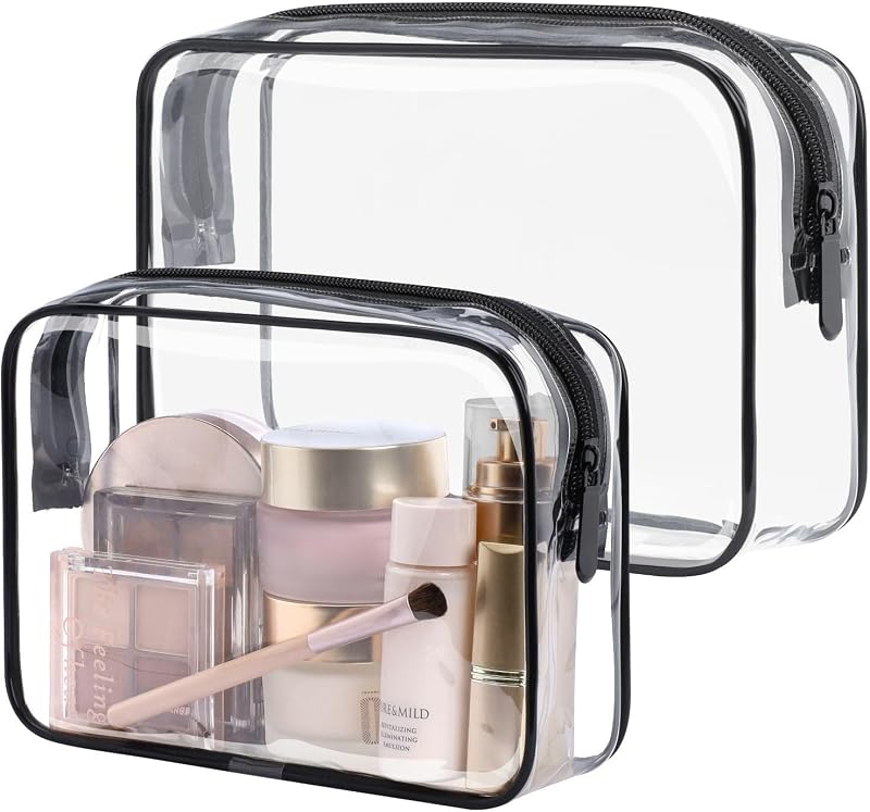 PACKISM Necessaires transparentes para viagem com zíper, preta, pacote com 2