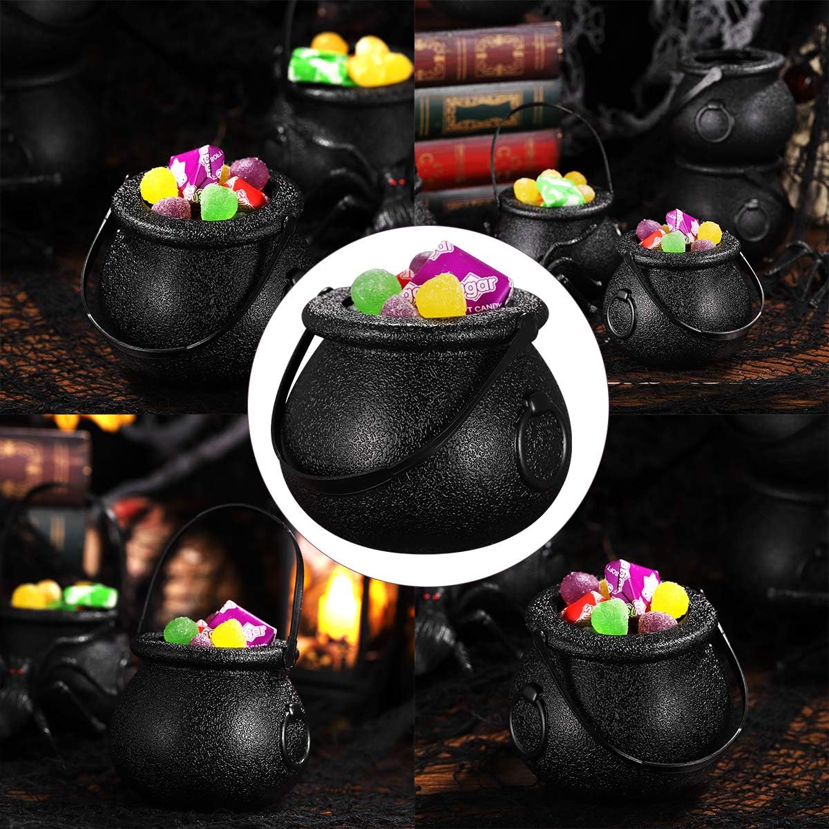 TOYANDONA Halloween Candy Buckets Small Black Witch Cauldron Pails with Handles 2.75 Inch Trick or Treat Party Favor Holders for Kids and Halloween Parties