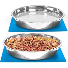 Shallow Dog Food Bowls, Non Slip Food Grade Stainless Steel Bowls for Large Dogs - Interior Size Dia10.6" xHeight 2.0" Hold 8 Cups / 2 Quart 2 Packs