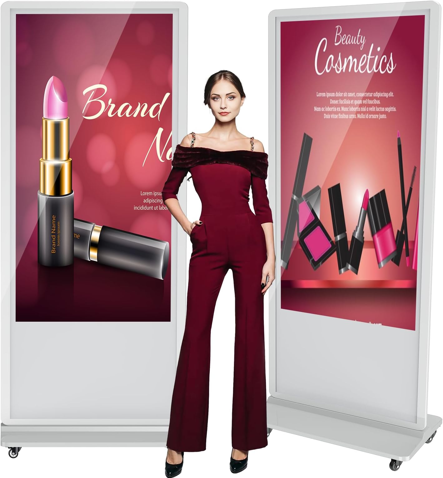 – 65 Inch Digital Signage Display, LCD Screen Digital Kiosks & Interactive Displays 4K Totem Floor Standing Auto AD Player with USB/HDMI/WiFi Android OS