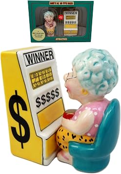 Atlantic Collectibles Casino Jackpot Slot Machine Queen Salt & Pepper Shakers Ceramic Magnetic Figurine Set 3.5"L