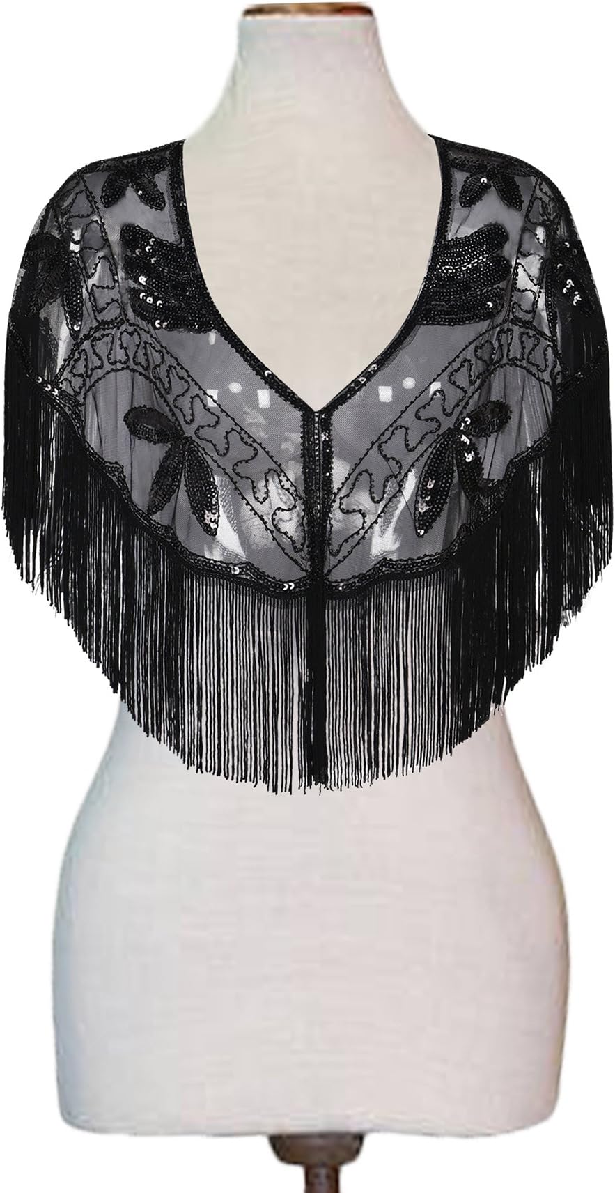 Kayamiya Women's Evening Shawl Beaded Sequin Deco Wedding Wraps With Fringe