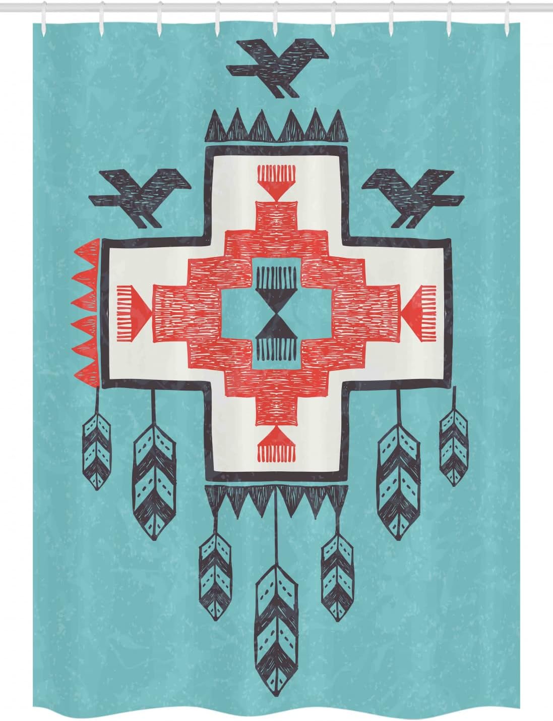 Ambesonne Tribal Stall Shower Curtain, Hand Drawn Dreamcathcher Folkloric Birds Image, Fabric Bathroom Decor Set with Hooks, 54" W x 78" L, Seafoam Ivory Coral