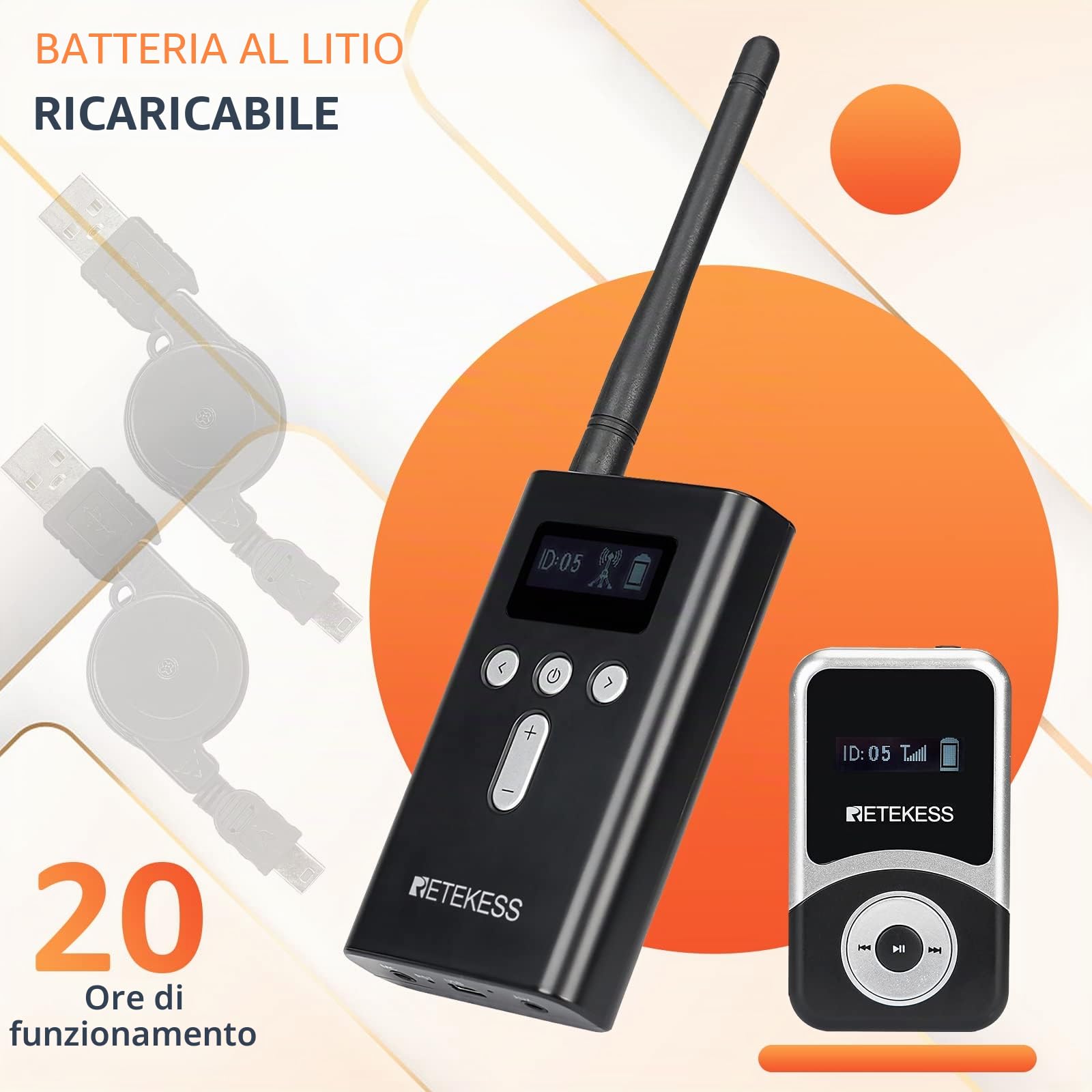 Retekess T130S (T130 2rd) Wireless Tour Guide System, Sistema di Guida Turistica, 100M, con un Pulsante Mute, con 2 Microfoni TT123, Con Scatola di Ricarica da 64 Slot, Per Visite Turistiche, Fabbrica