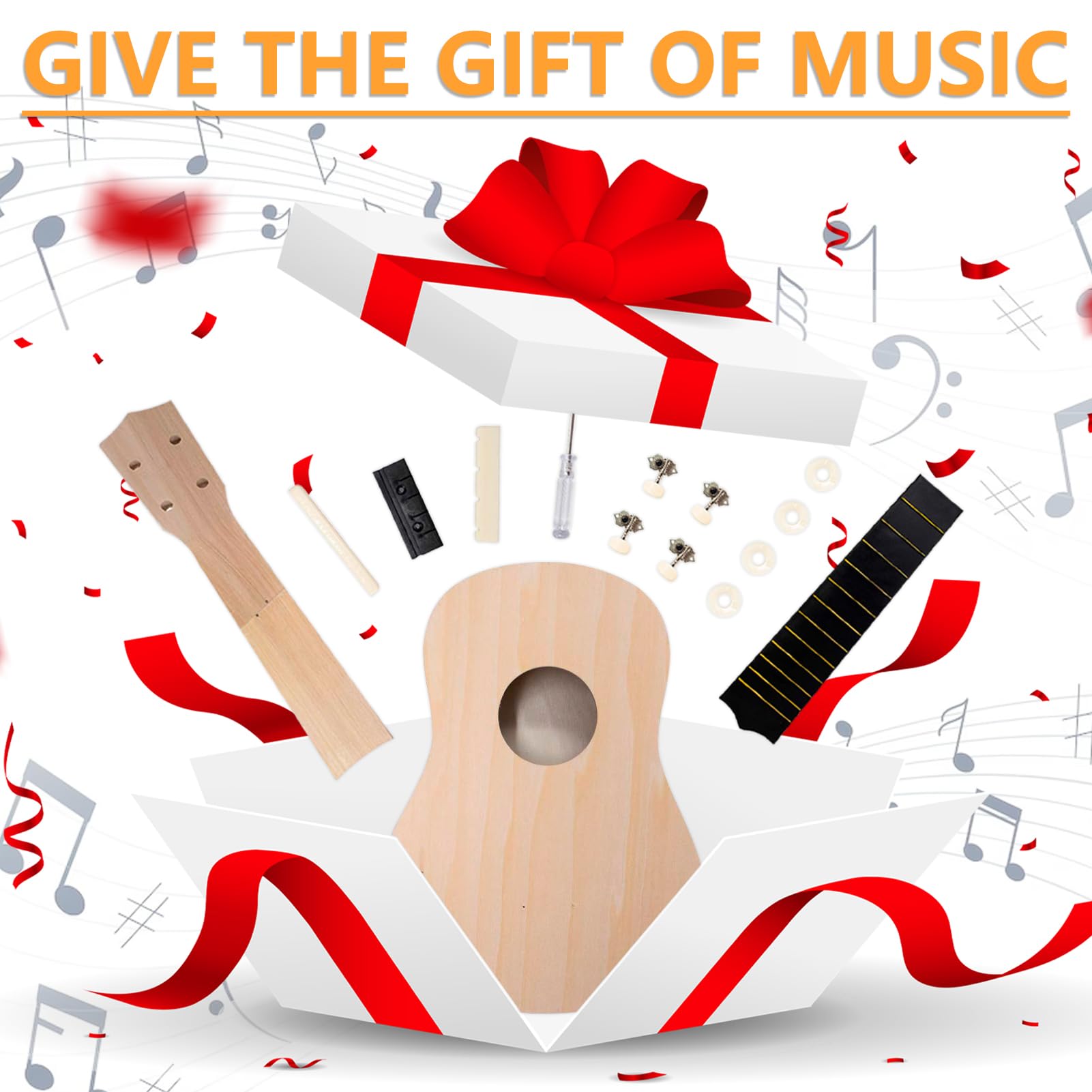 Kit de ukelele de bricolaje con herramientas (21 pulgadas), construye tu propio aspecto de ukelele, regalo de guitarra hawaiana pequeña de madera para niños, adultos y principiantes 6