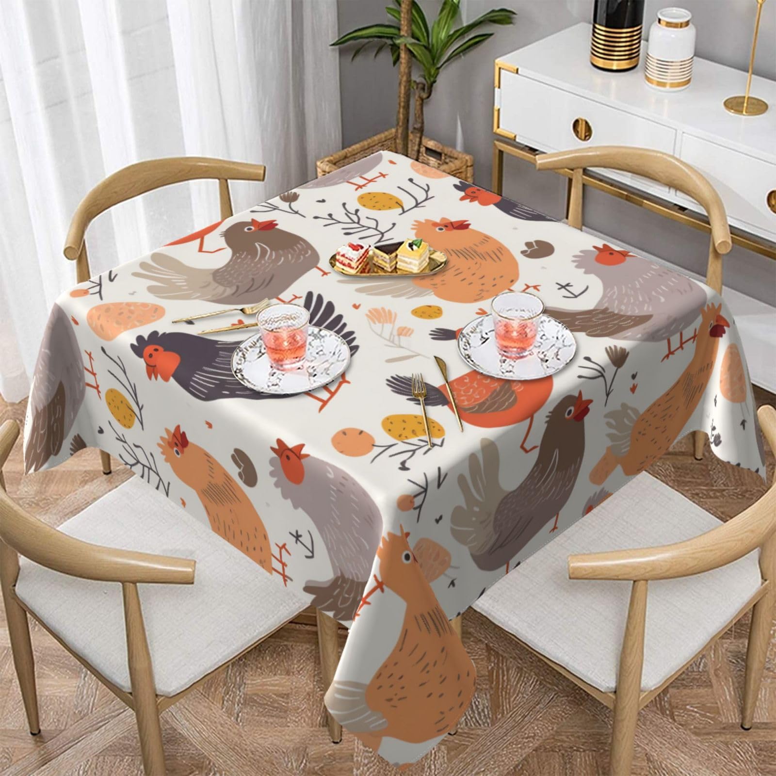 WPKJU Chicken Pattern Printed Square Tablecloth 60x60 inch Water Resistant Table Cover Washable Rectangle Table Cloth for Dining Tables
