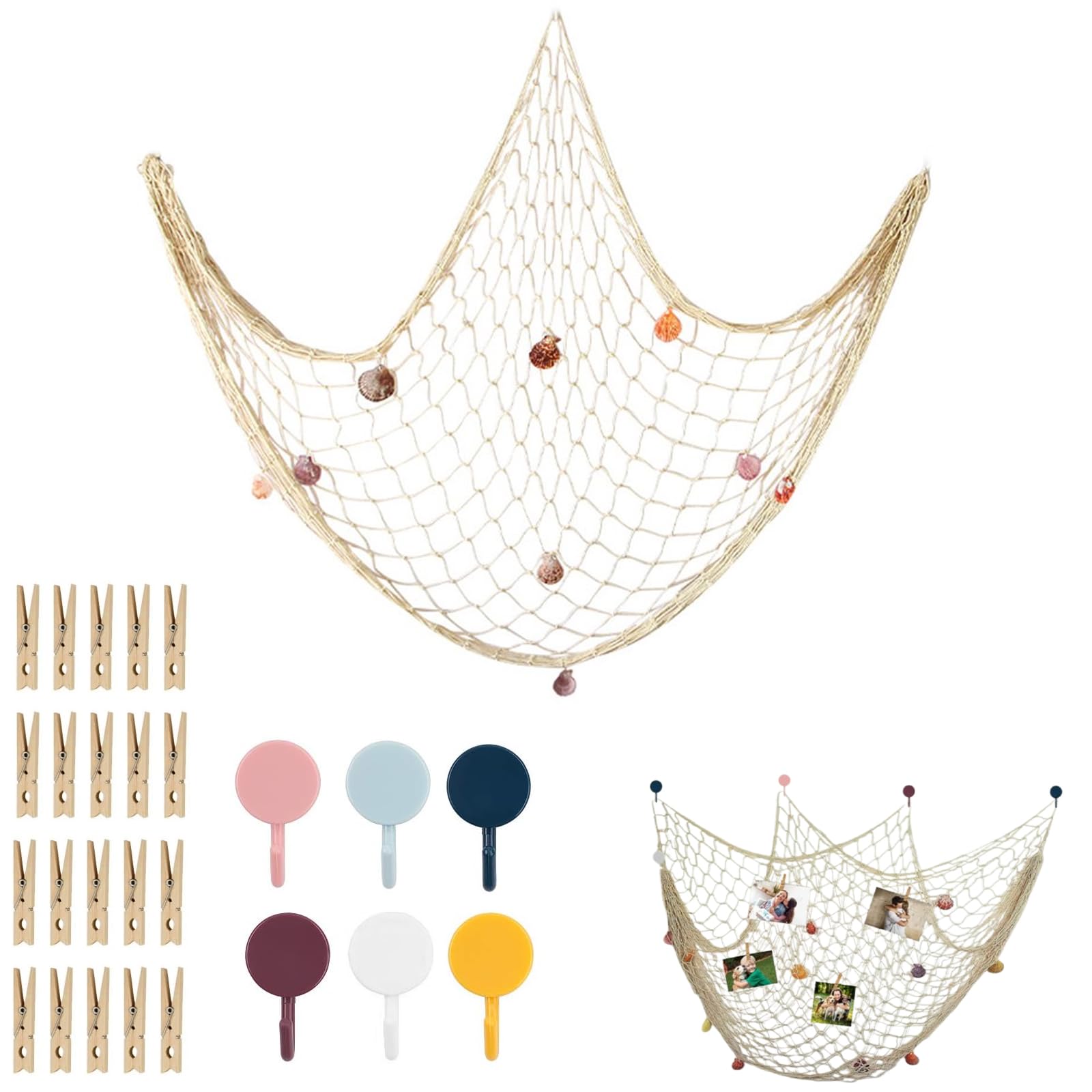 KUBDPQOR Dekorative Fischer Netz - Handgemachte Meerjungfrau Fischernetz  Dekoration mit Muscheln - Fischernetz Deko Outdoor fr Haus und Bro :  Amazon.de: Sport & Freizeit