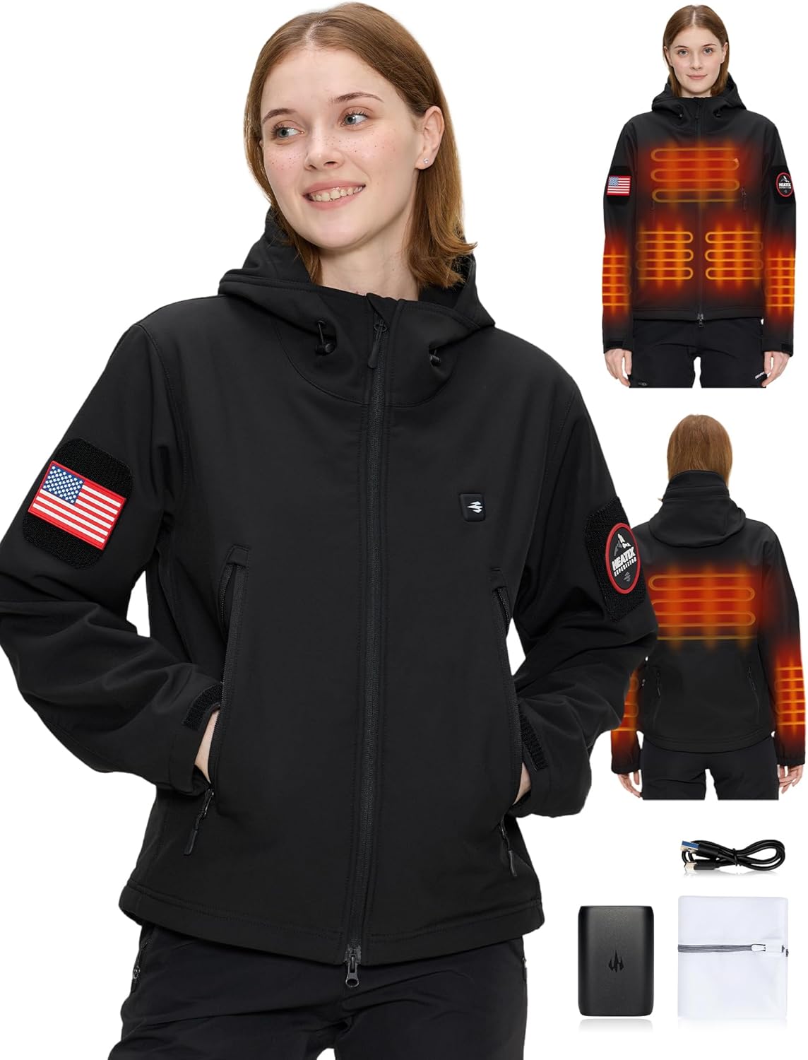Heated Jacket for women with 12V Battery Pack - 5 Heat Zones Soft shell Electric Heated Coat for Outdoor Hiking & Recreation