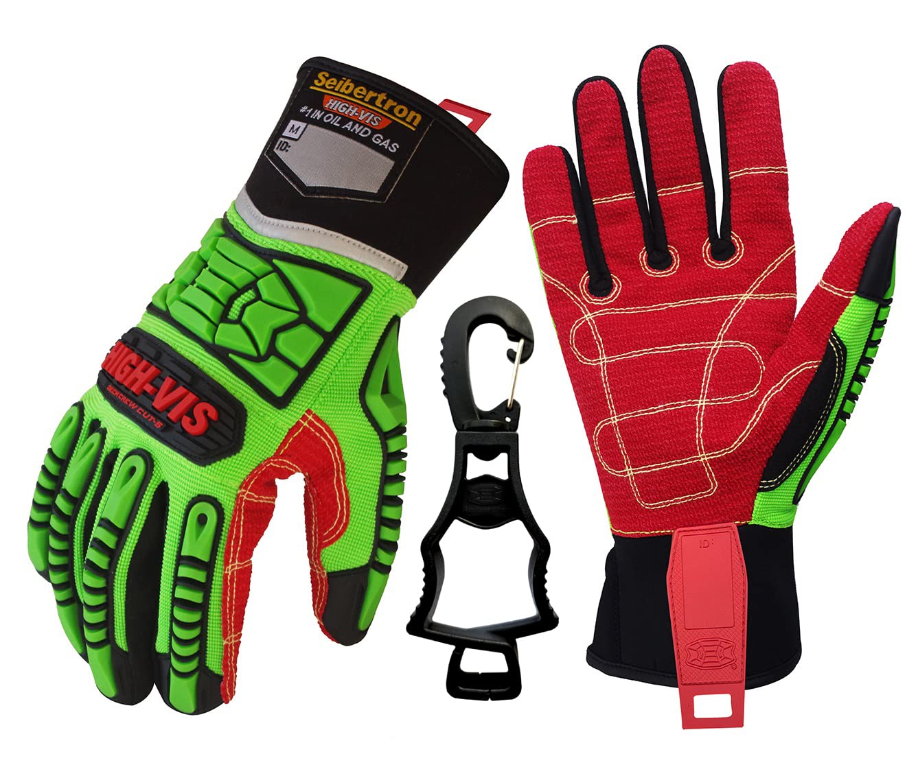 Seibertron HIGH-VIS HDC5 Level 5 Cut Resistant Deckhand Gloves High Performance Protection Impact Resistant Oil and Gas Safety Gloves CE EN388 4544EP S with 1 black clip