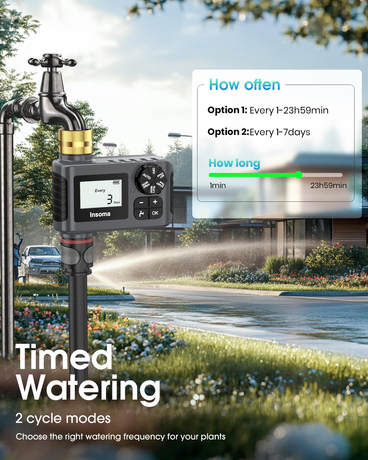 Temporizador de agua para manguera de jardín al aire libre, temporizador de manguera con retardo de lluvia/modo manual, sistema de controlador automático de riego por goteo para riego de césped, patio