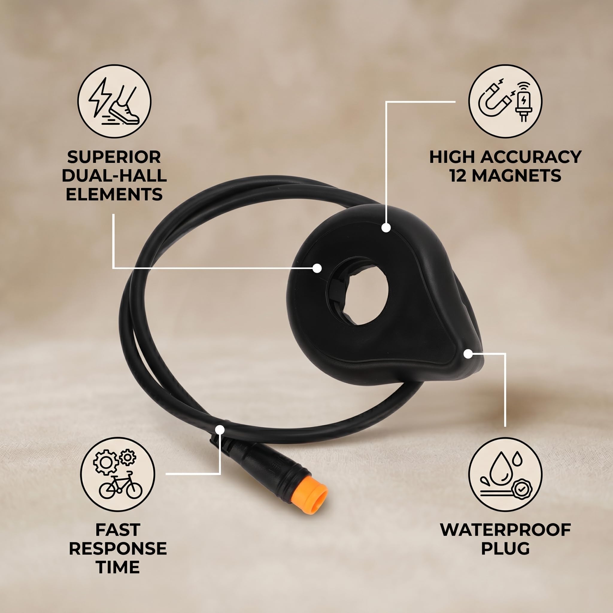 Sensor de Pedal de Bicicleta Eléctrica, 12 Imanes Sensor de Velocidad de Sensor Asistente de Pasillo Dual para Bicicleta Eléctrica