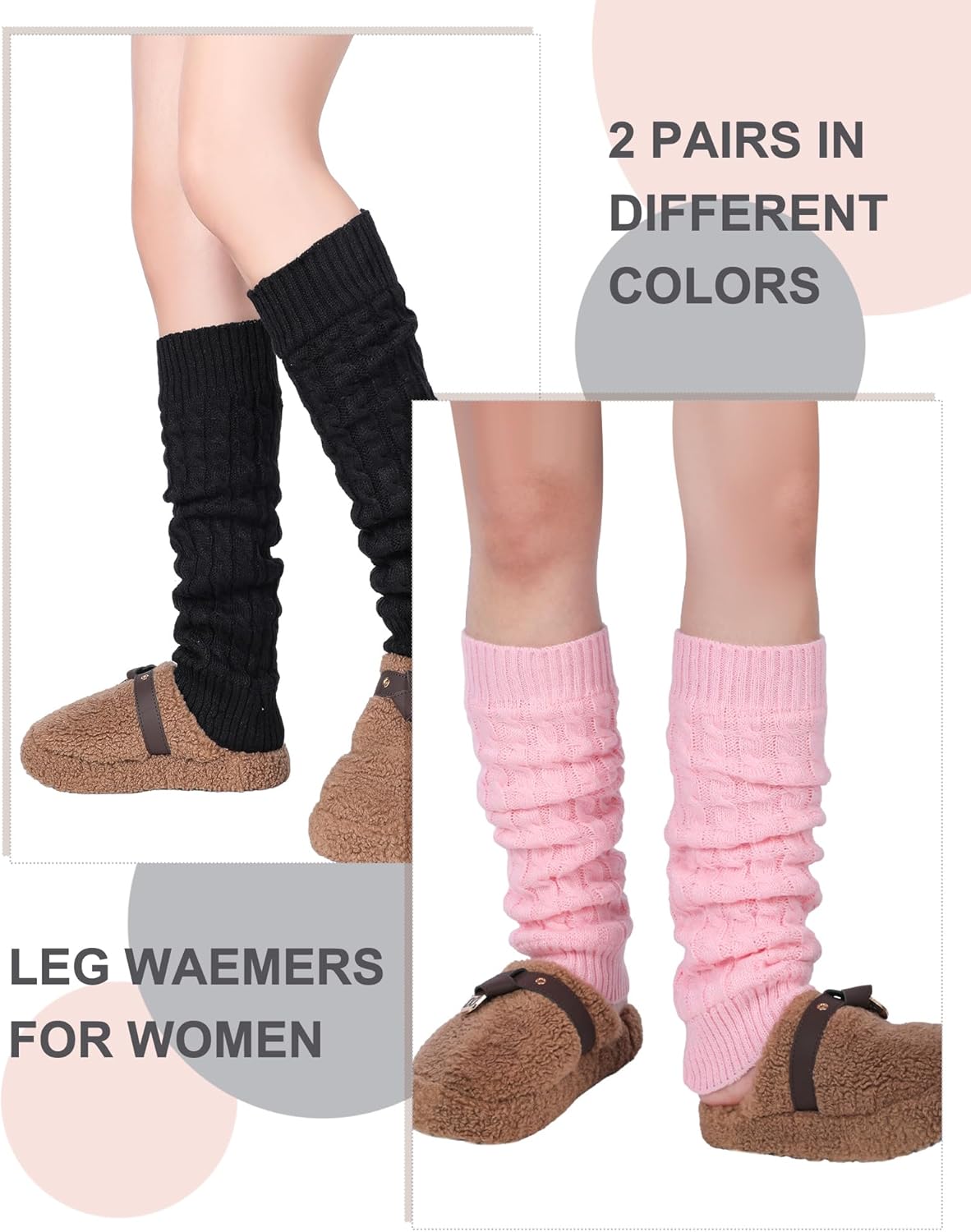 Shihanee 2 Pairs Winter Fleece Lined Leg Warmers for Women Warm Long Boot Socks Knit Thick Calf Warmers for Skating Walking - Image 3