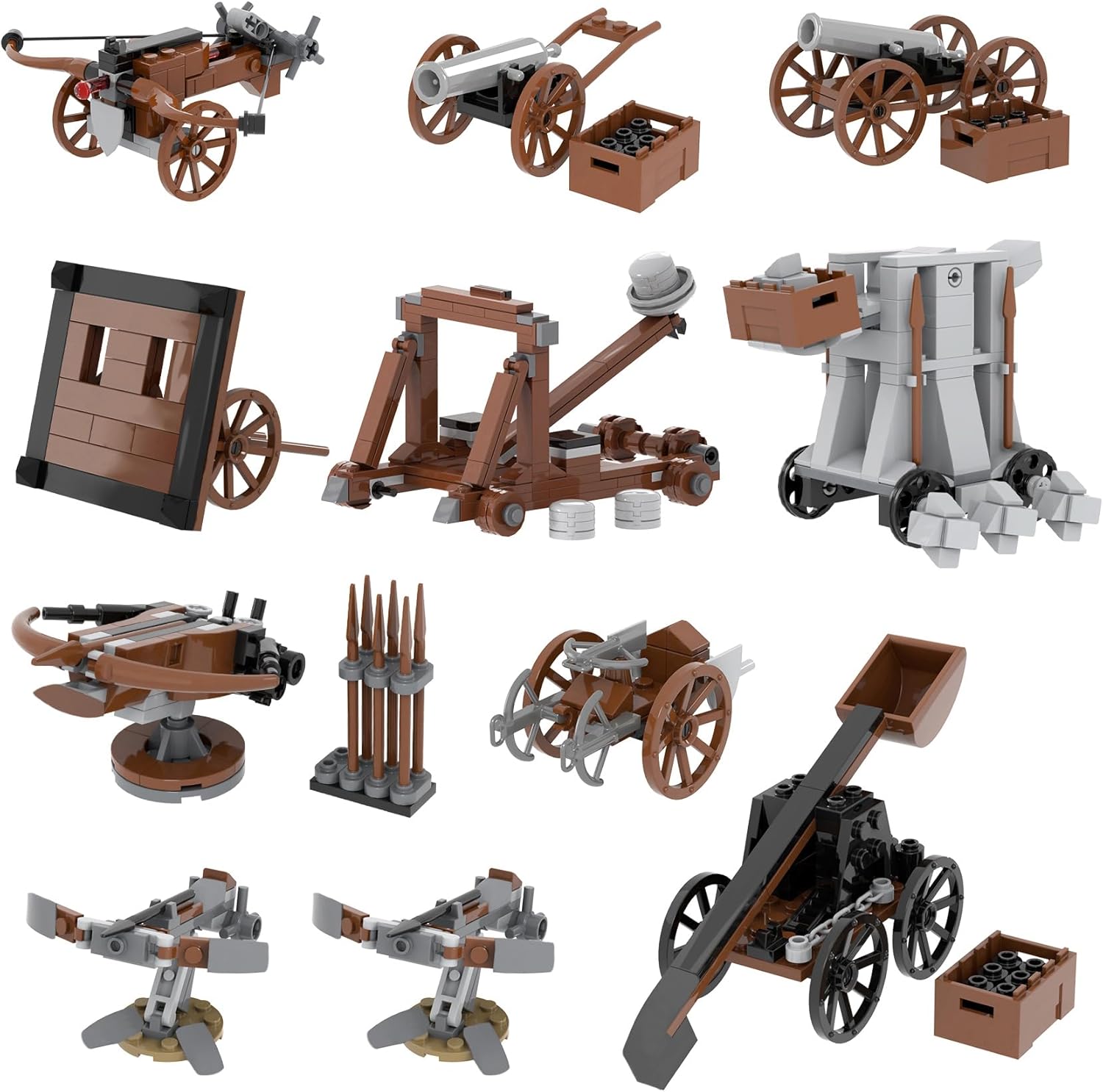 564Pcs Medieval Weapons Building Block Set, Castle Defense MOC Bricks Pack, Military Siege Equipment Parts, Knights Battle Accessories.