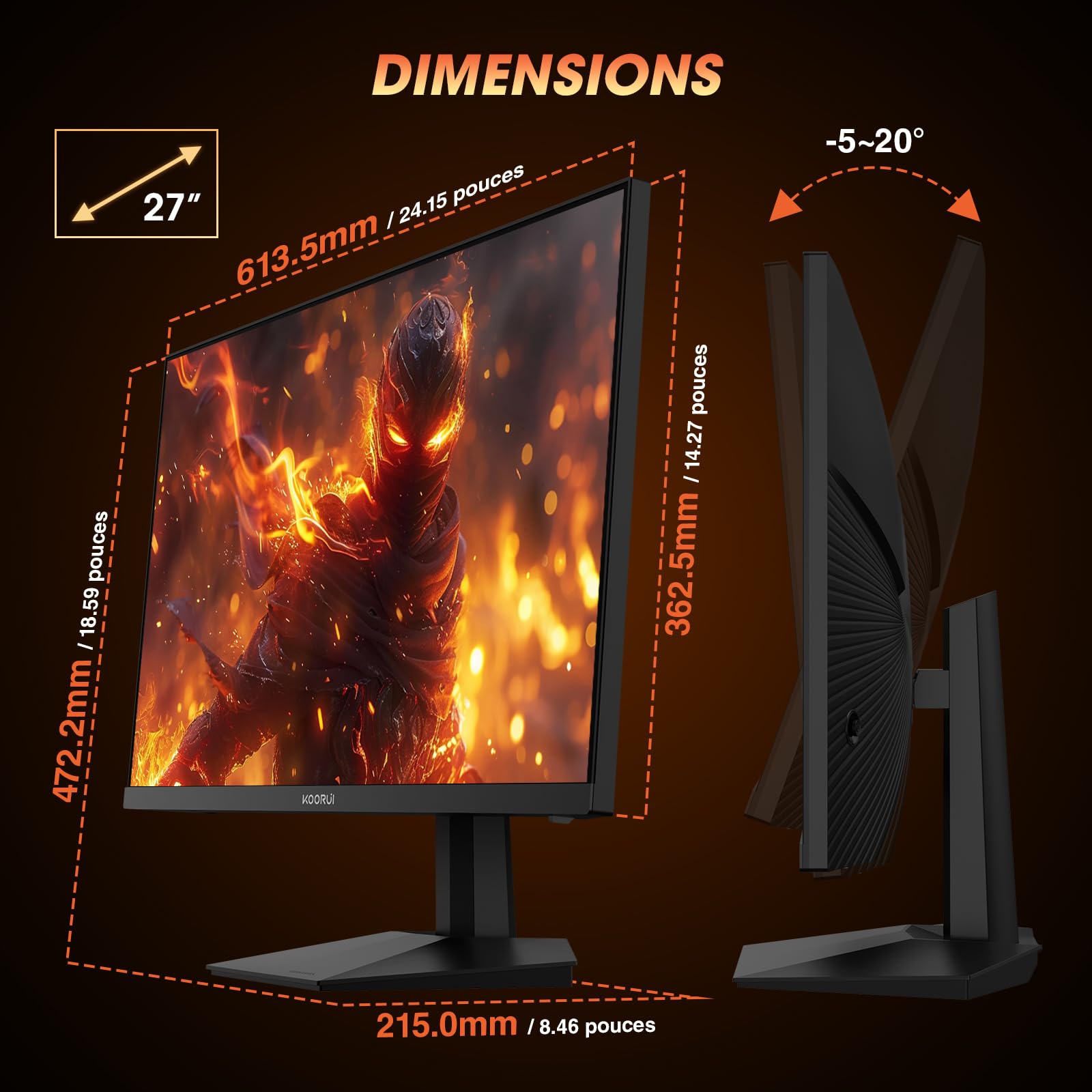 KOORUI 27 Pouces Écran PC Gaming 240Hz Fast IPS GTG 1 ms G2711X