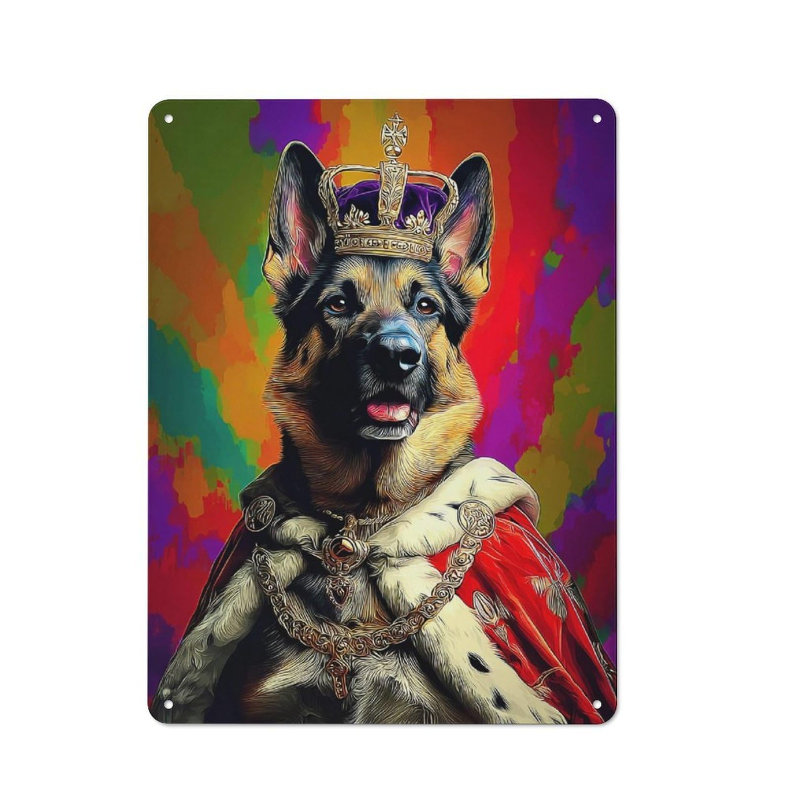 Metal Wall Plaque with Royal Canine Majesty Portrait Design 40x30cm, Classic Retro Room Decor for Kitchen, Hallway, Bar Or Small Cafe