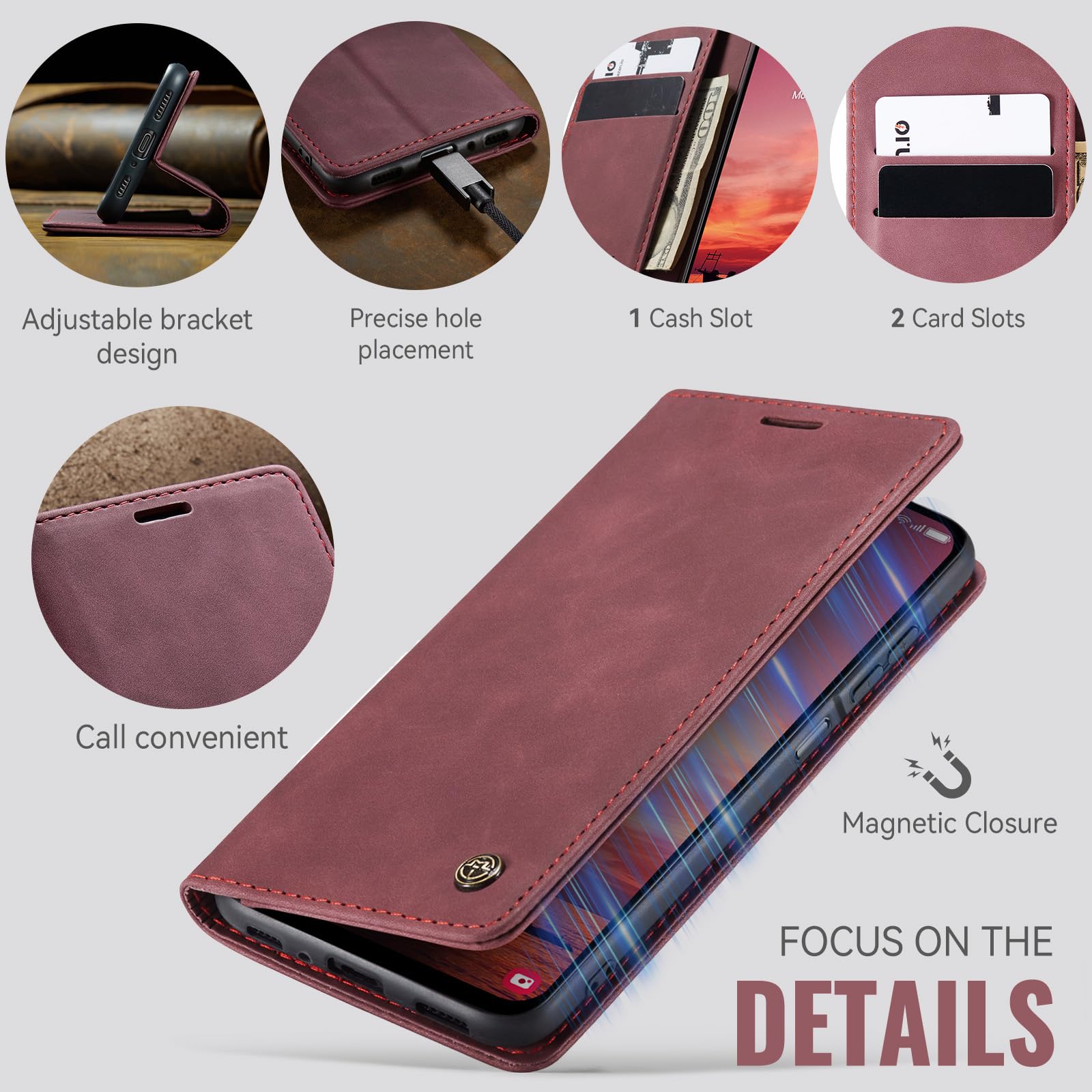 Samokor Cover per Samsung Galaxy A17 5G/4G Pelle Flip Custodia Cavalletto Portafoglio Magnetica Carta Fessura Antiurto per Samsung Galaxy A17,Vino Rosso