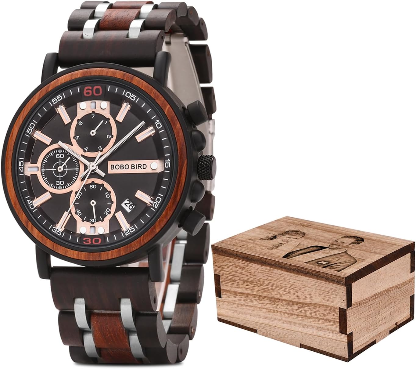 BOBO BIRD S18-1 Personalized Engraved Wood Watch Customized Wooden Watches for Husband Boyfriend Birthday Anniversary (Customized+Box)