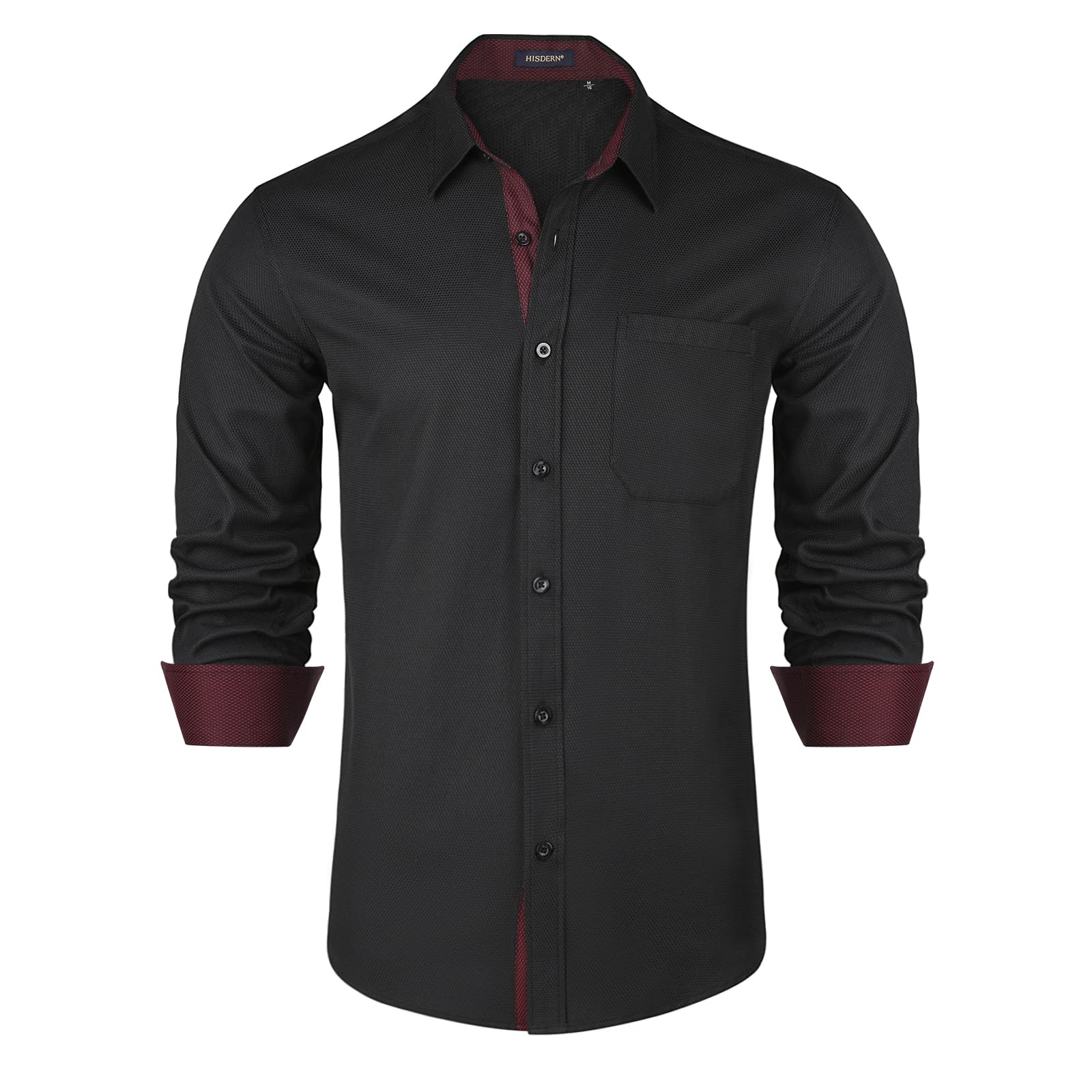 HISDERN Camisas Manga Larga para Hombres Formal Elegante Clásica Camisa de Algodon Camisas Casual para Hombre