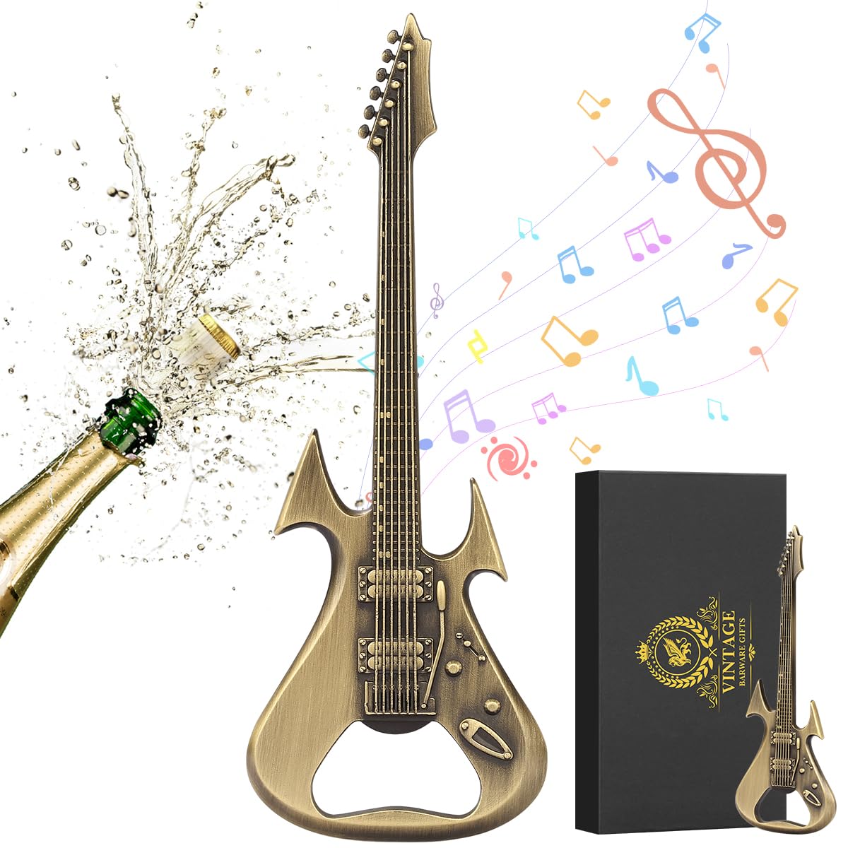 Décapsuleur guitare rétro avec coffret cadeau