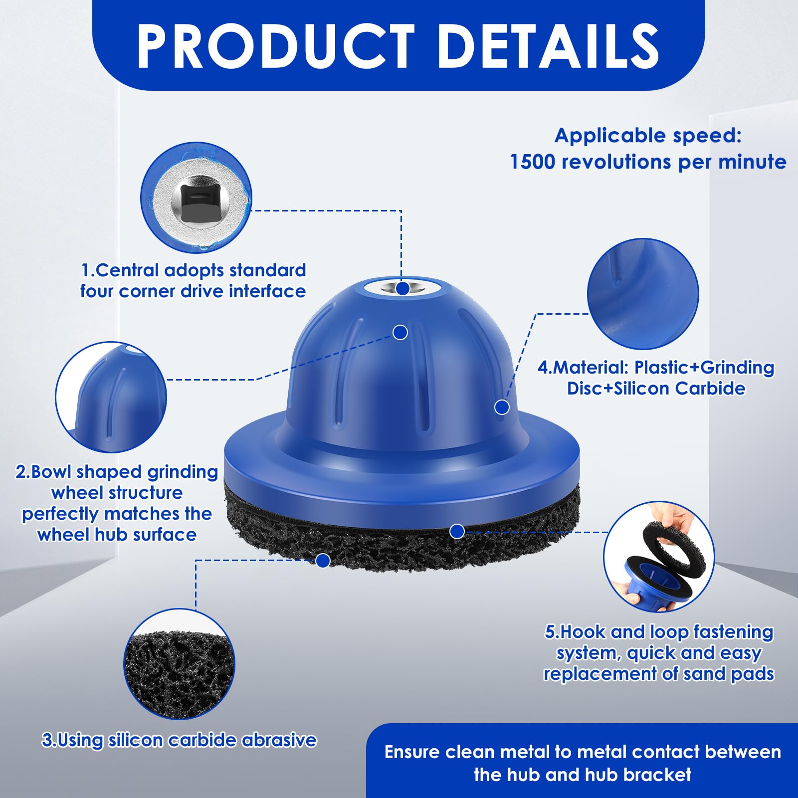 Amoladora de cubo de rueda interior de 90 mm de diámetro exterior, diámetro exterior de 150 mm, lijadora de cabeza esférica para enganche de remolque, limpiador de bujes de rueda para cambio de llanta