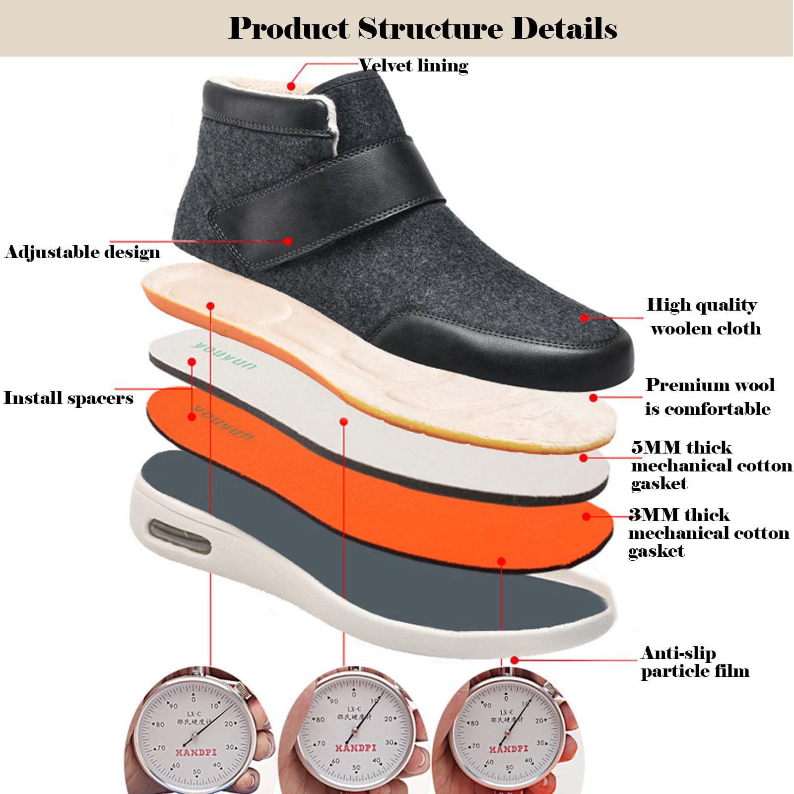 Scarpe Diabetiche Uomini,Caldo Inverno Sportive da Ortopediche Eversione del Pollice Comfort Regola Le Scarpe da Passeggio
