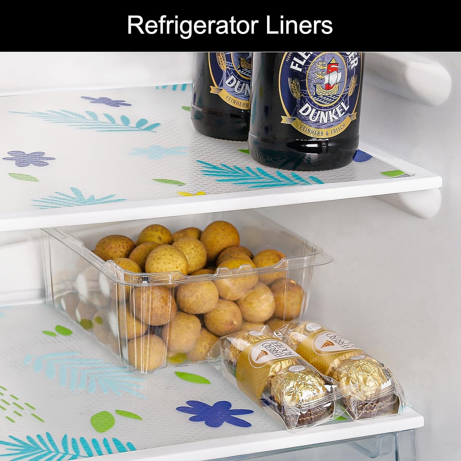 SKYTONE Kitchen Shelf Liner Anti Slip Mat EVA Food Grade Multipurpose Washable Sheet for Fridge, Shelf Liner, Table, Kitchen Drawer Mat - 45 X 300 CM (Y + G Flower) 1