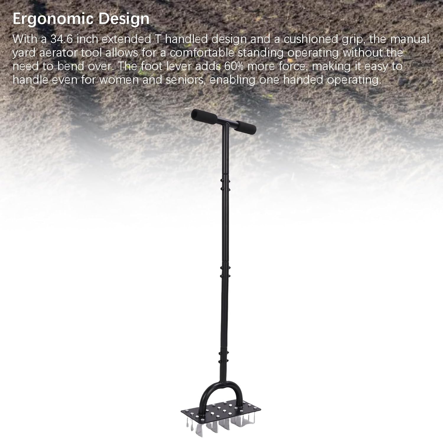 AUNMAS Lawn Aerator Tool, Metal Manual Dethatching Spike with Extended Handle Soil Grass Aerating Tool for Yard Garden Lawn Patio