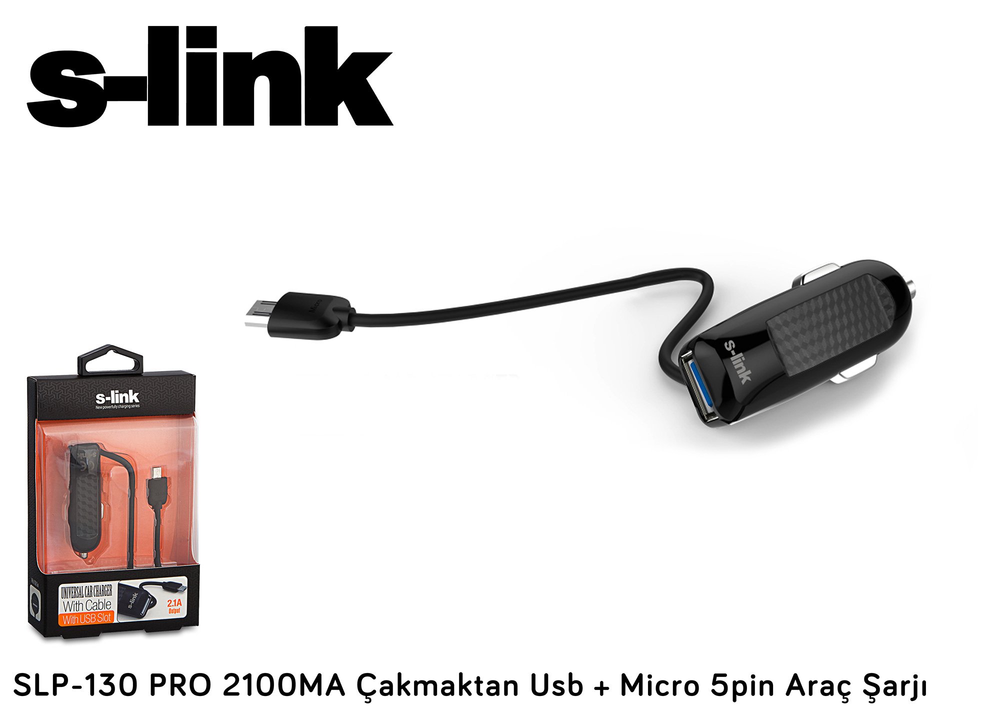 S-link SLP-130 PRO 2100MA Çakmaktan Usb + Micro 5pin Araç Şarjı